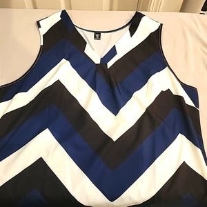 Black, white & navy sleeveless blouse